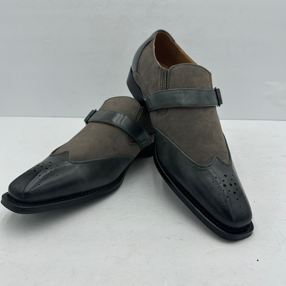 Antonio Cerrelli Mens Two Tone Wingtip Monk Strap Dress Shoes Size 11 Gray Black